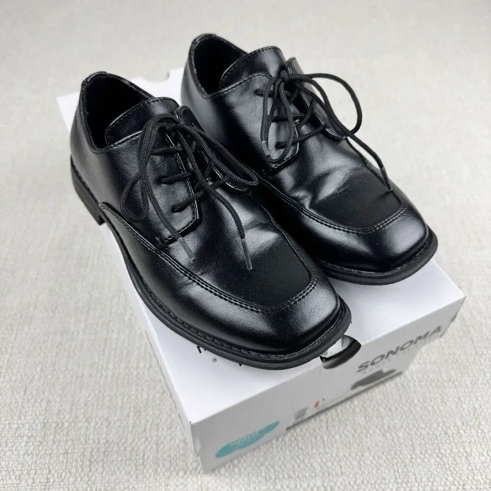 Sonoma Alexander Dress Shoes Boys Size 1 Black Lace Up Formal Oxford Comfort